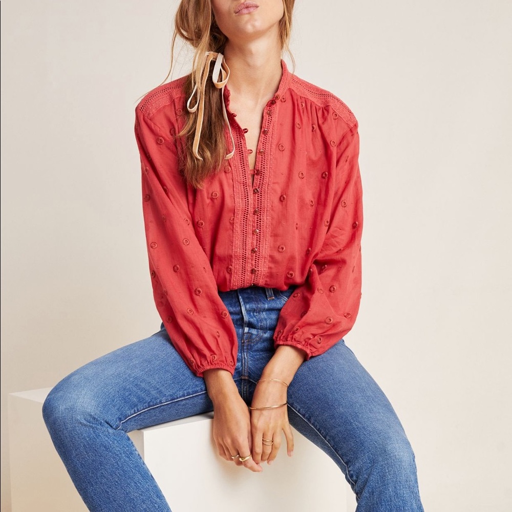 Anthropologie Maeve Auguste Embroidered Blouse